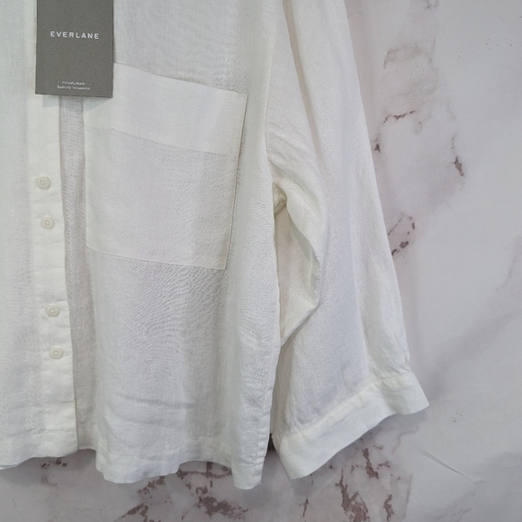 Everlane Shirt Womens White Button Up Linen Pocket Popover Billow Blouse - Picture 5 of 13